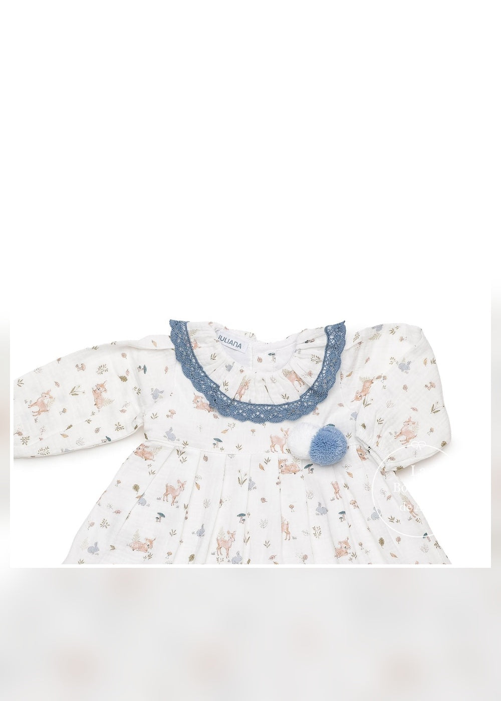 Vestido niña azul cielo animalitos corte cintura Juliana 26664 - detalle principal - referencia 26664