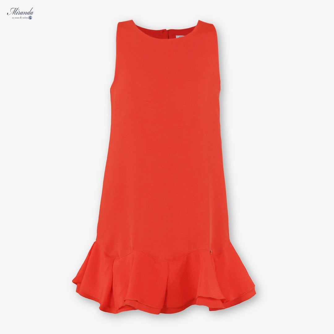 Vestido niña rojo con volante y lazo espalda | Miranda 0302
