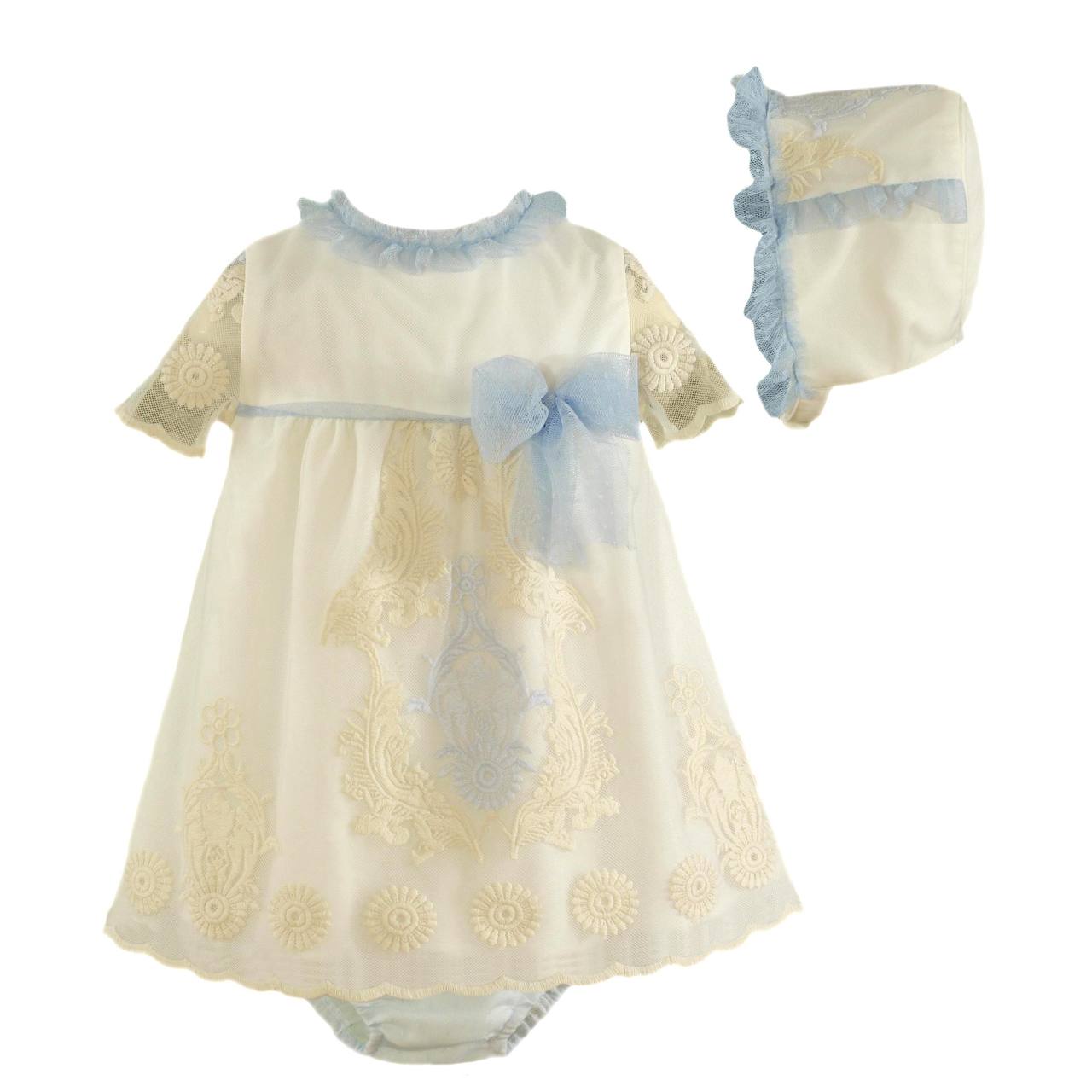 Vestido bebe braguita y capota celeste Miranda 0123