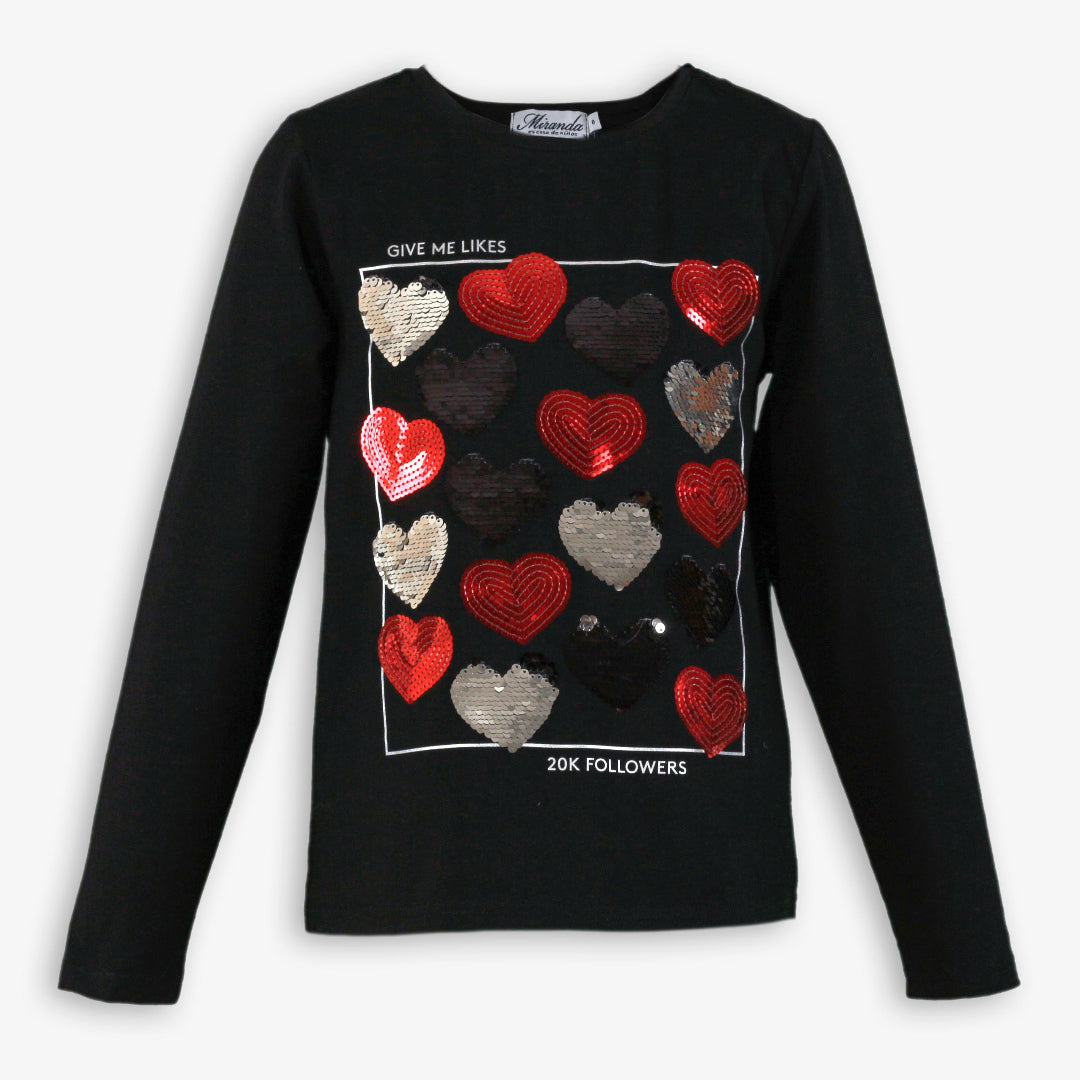 Conjunto  infantil niña corazones negro miranda 0315