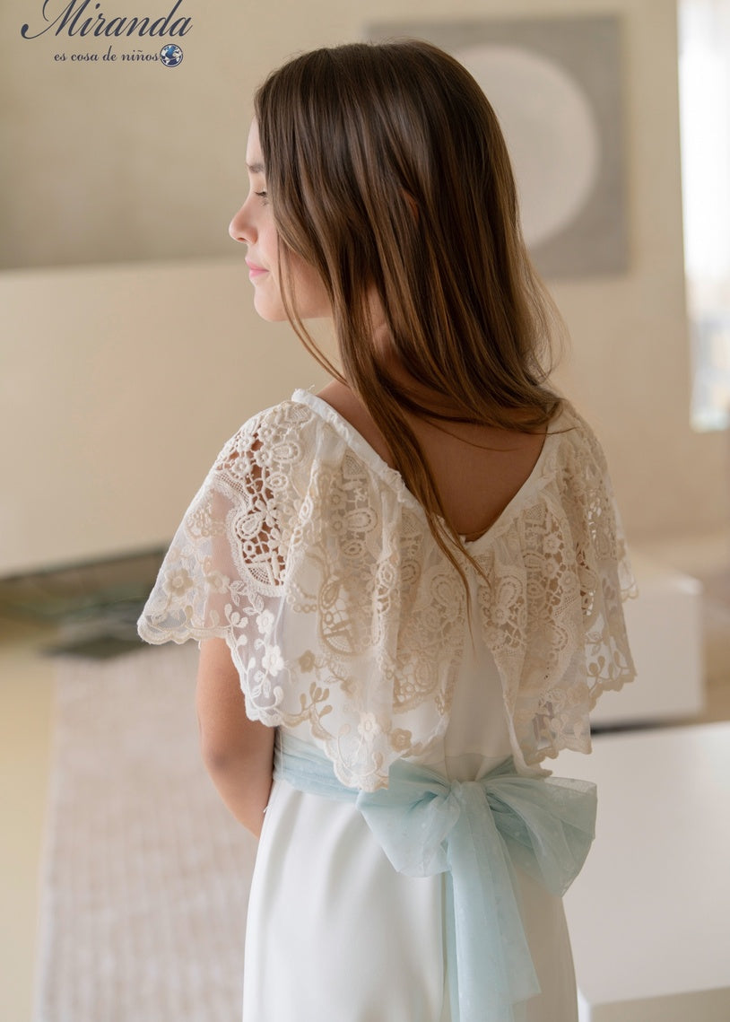 Mono niña ceremonia blanco con encaje y lazo Miranda 0320