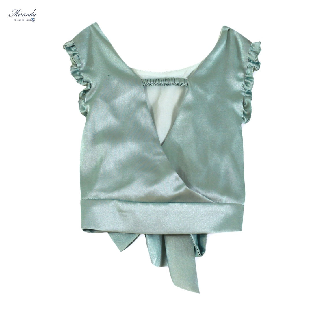 Conjunto niña verde satinado top y pantalón Miranda 0321