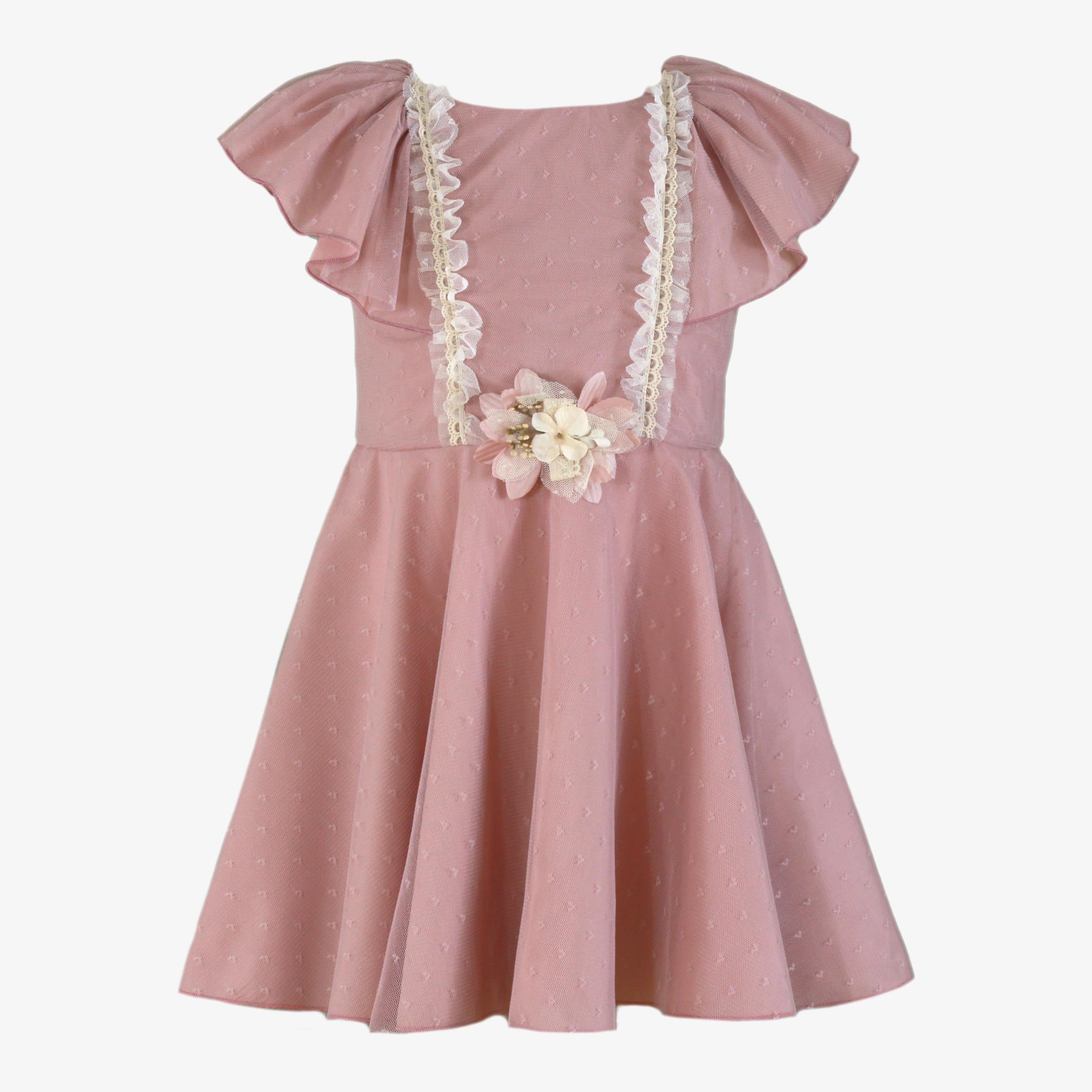 Vestido menina Miranda Bege e Rosa 0220