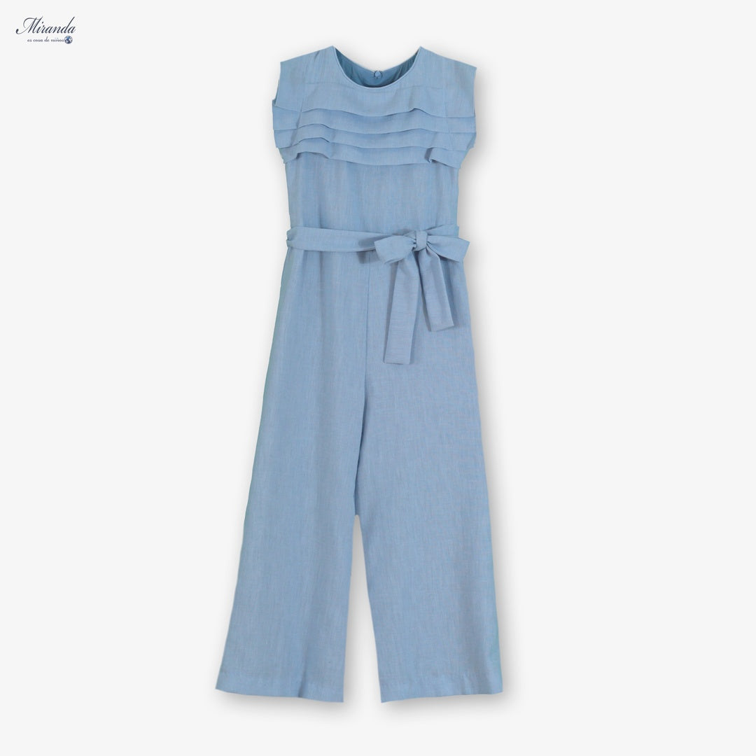 Mono niña azul con cinturón y volantes Miranda 0328