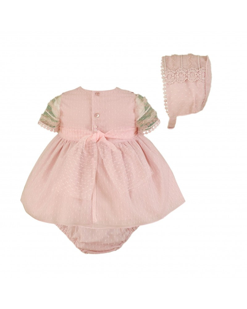 Vestido rosa empolvado braguita y capota Miranda 0126