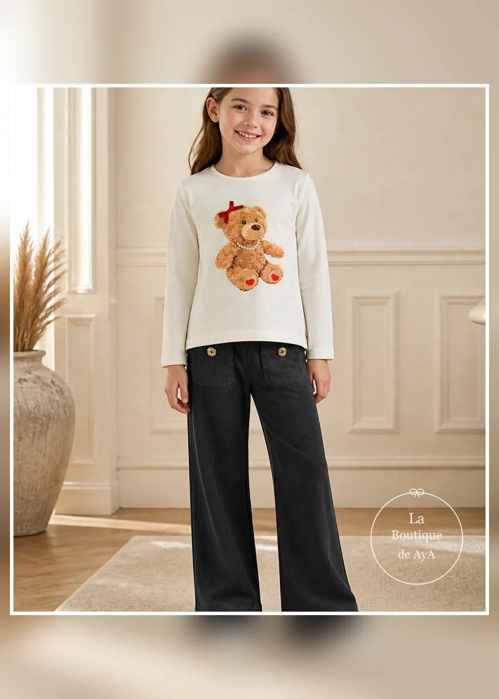 Conjunto camiseta oso y pantalón gris para niña Miranda 0253, portada con modelo