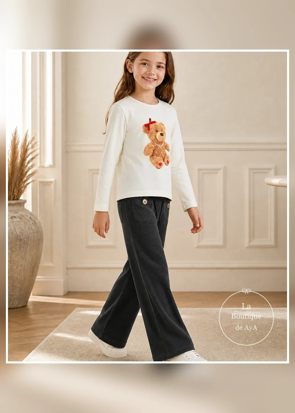 Conjunto camiseta oso y pantalón gris para niña Miranda 0253, imagen 2