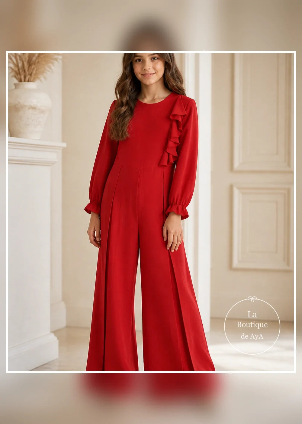 Mono largo rojo para niña Miranda 0302, portada con modelo