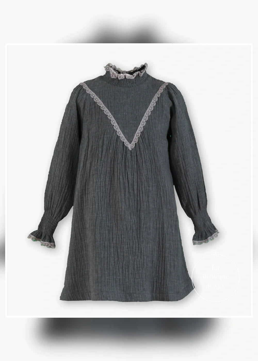 Vestido gris oscuro con encaje para niña Miranda 0303, imagen 2