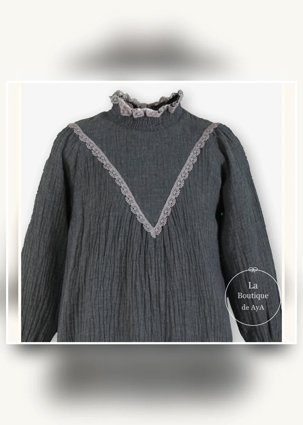 Vestido gris oscuro con encaje para niña Miranda 0303, imagen 4