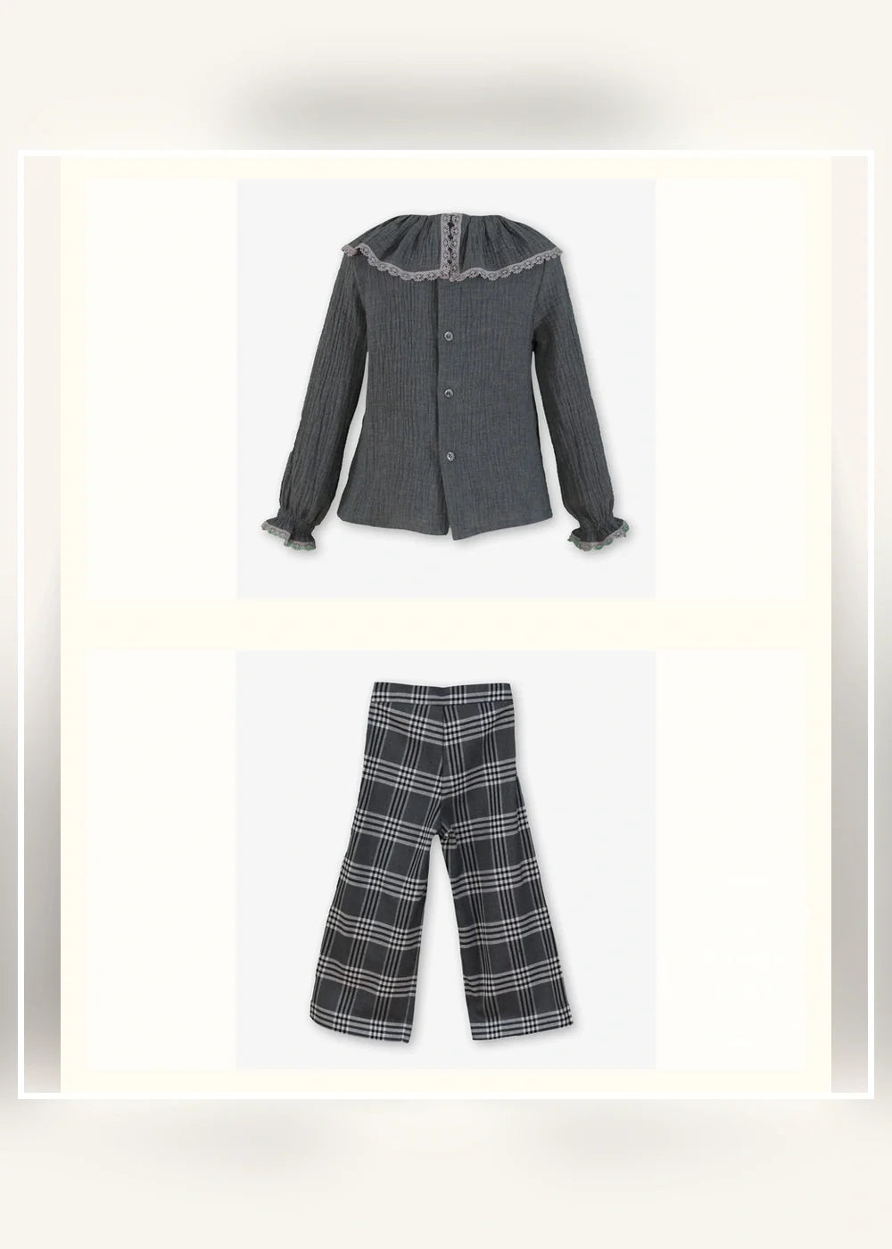 Conjunto blusa gris y pantalón de cuadros para niña Miranda 0304, imagen 3