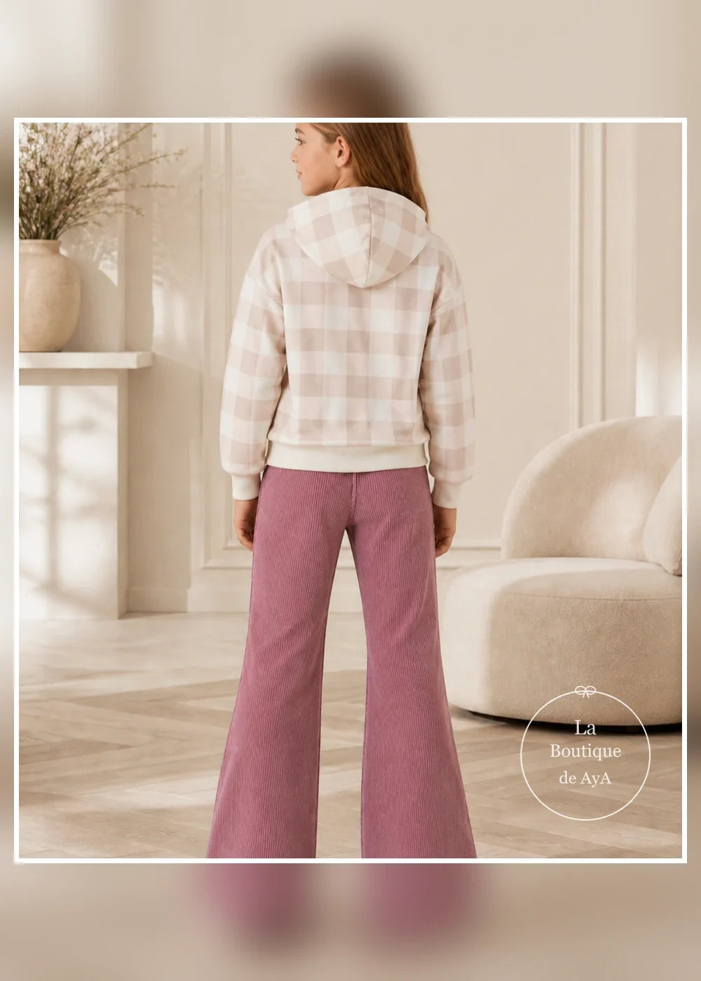 Conjunto sudadera cuadros y pantalón malva para niña Miranda 0310, imagen 3