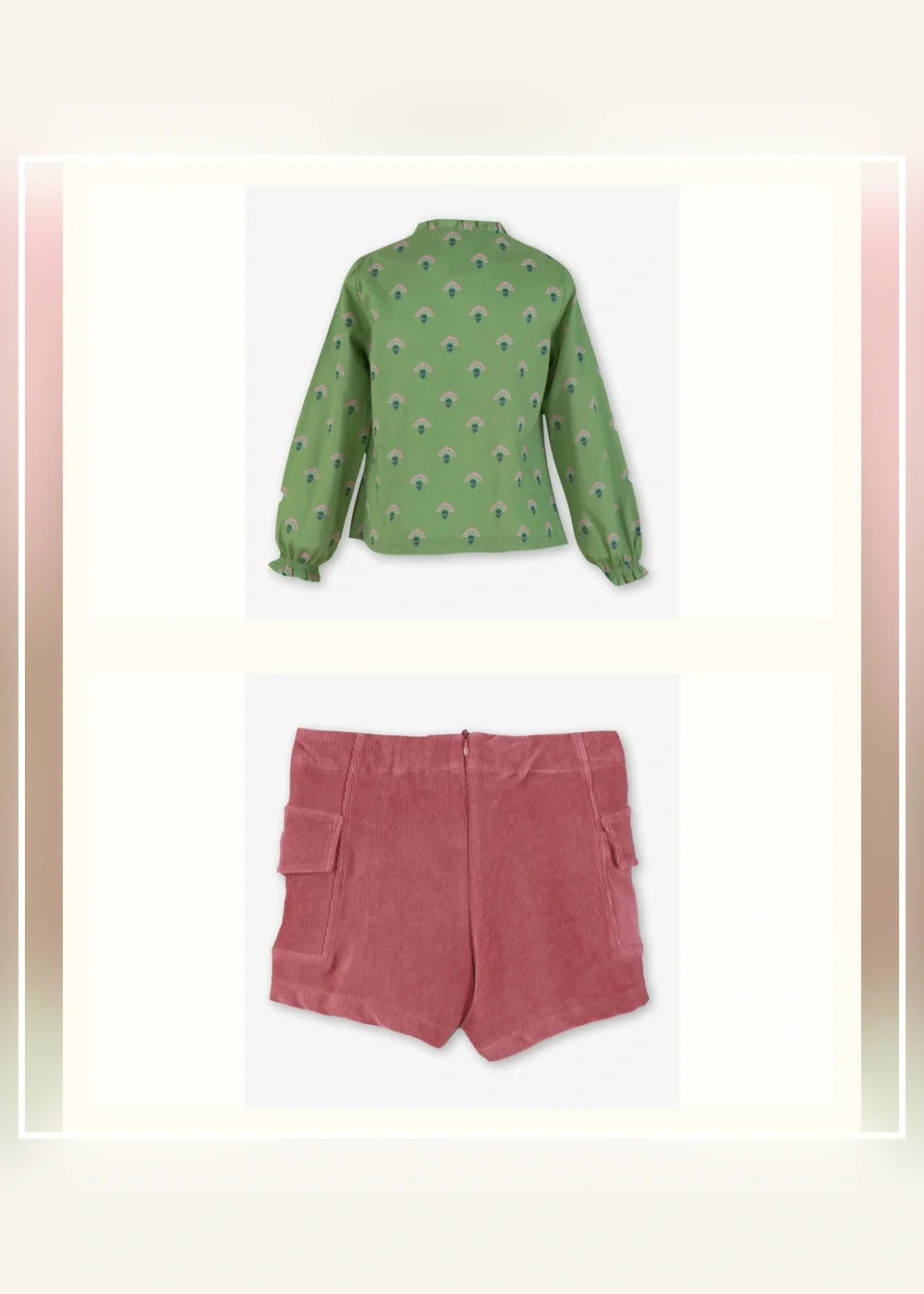 Conjunto blusa verde y short rosa para niña Miranda 0604, imagen 3
