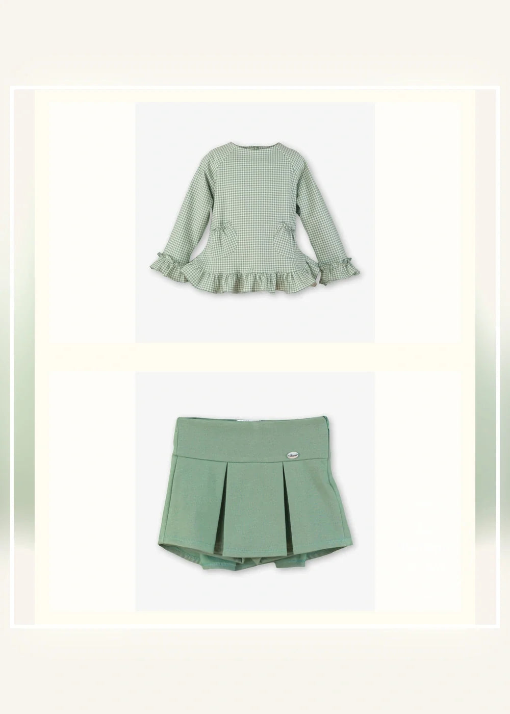 Conjunto sudadera vichy y falda pantalón verde para niña Miranda 0614, imagen 2