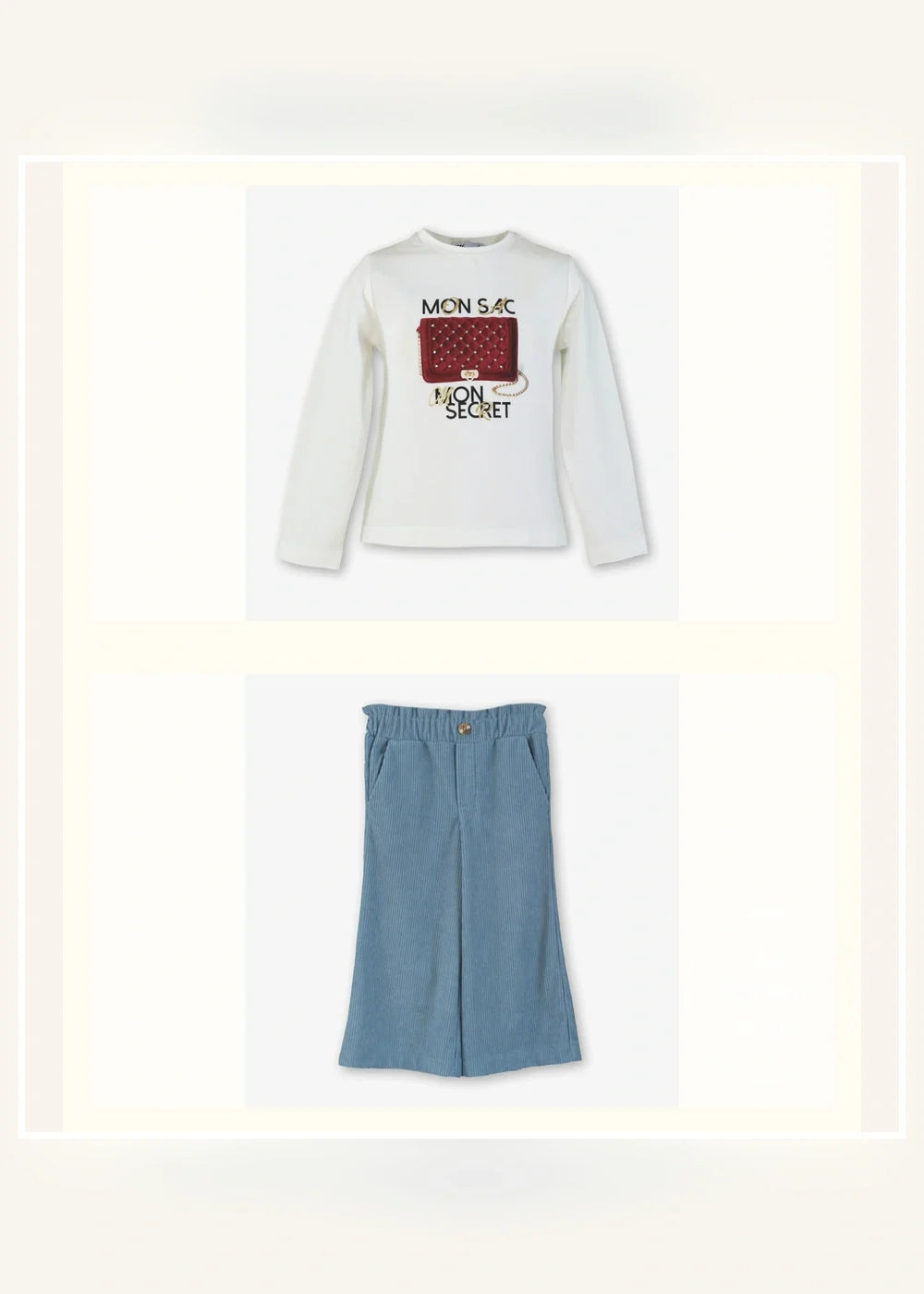 Conjunto camiseta cruda y pantalón azul para niña Miranda 0626, imagen 2