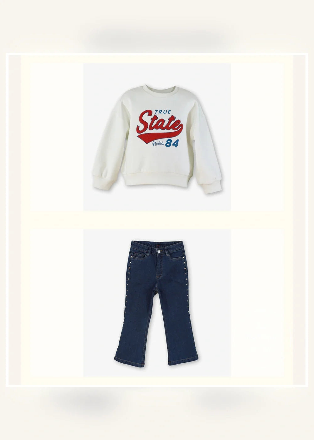 Conjunto sudadera cruda y vaquero para niña Miranda 1405, imagen 2