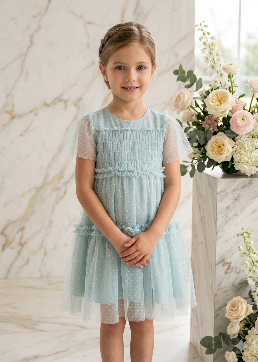 Vestido niña verde agua tul plumeti Mayoal 03917