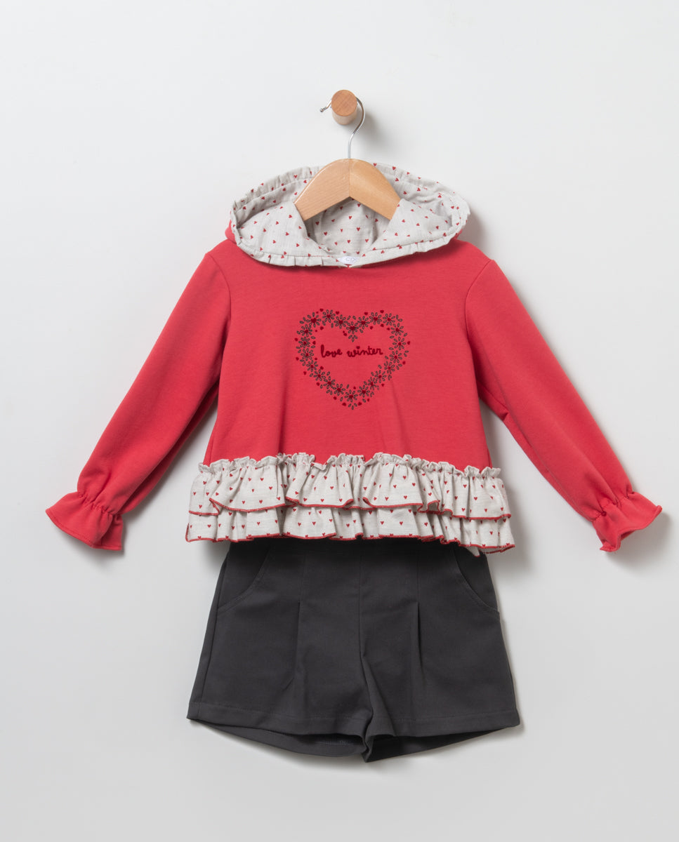Conjunto de niña en gris y rojo con corazón CocoAcqua 50211 - La boutique de AyA