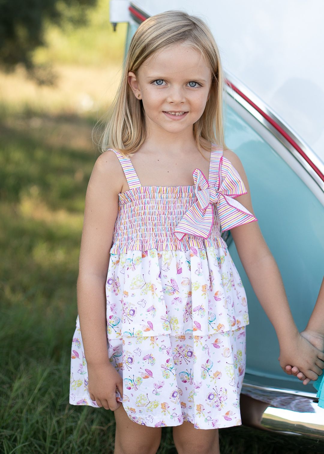 Vestido menina Miranda Bege e Rosa 0220