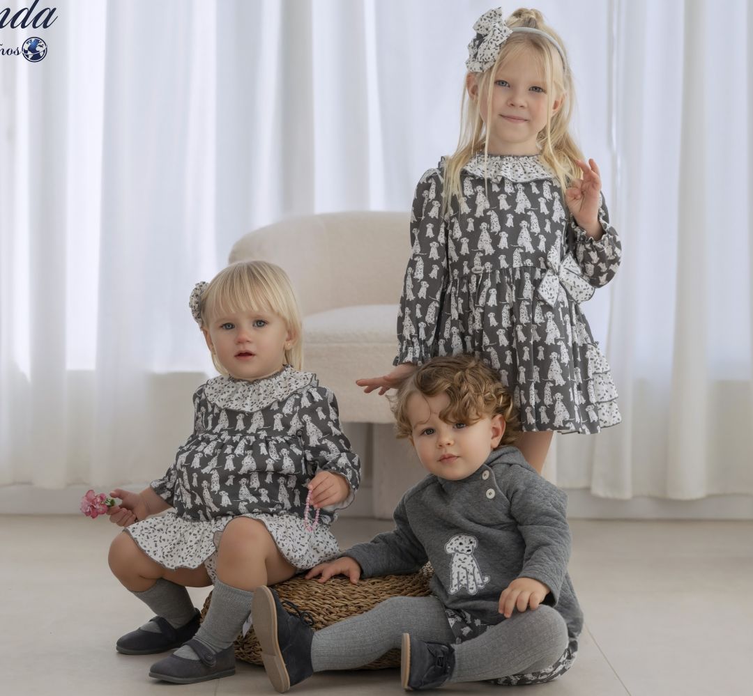 Vestido con braguita bebe niña dalmatas gris oscuro miranda 0510