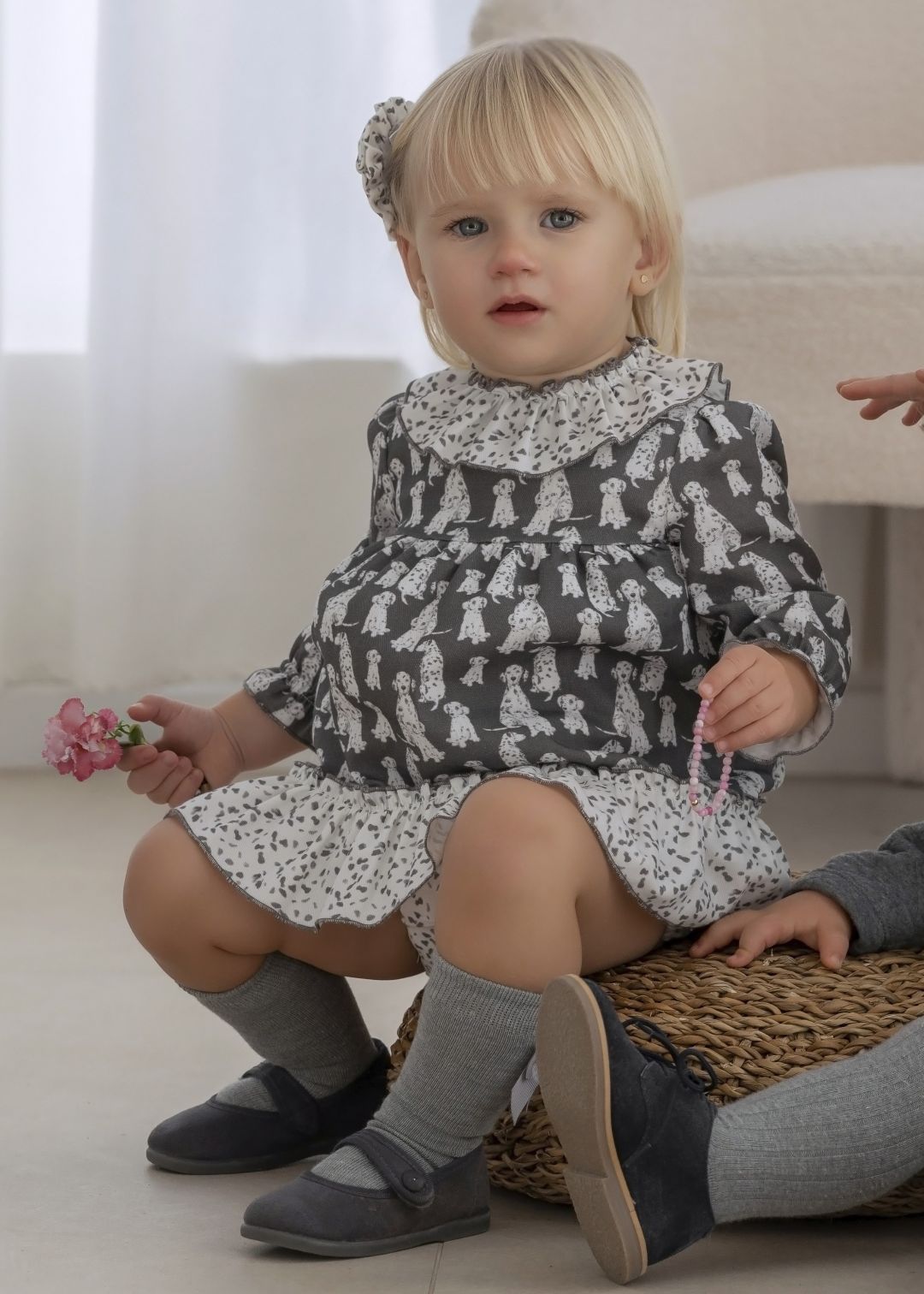 Vestido con braguita bebe niña dalmatas gris oscuro miranda 0510