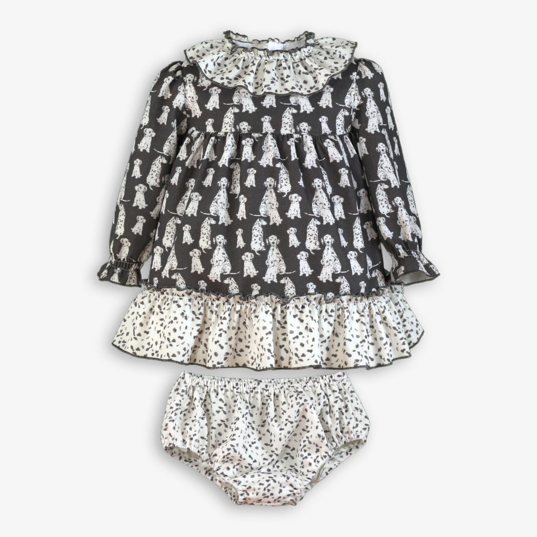 Vestido con braguita bebe niña dalmatas gris oscuro miranda 0510