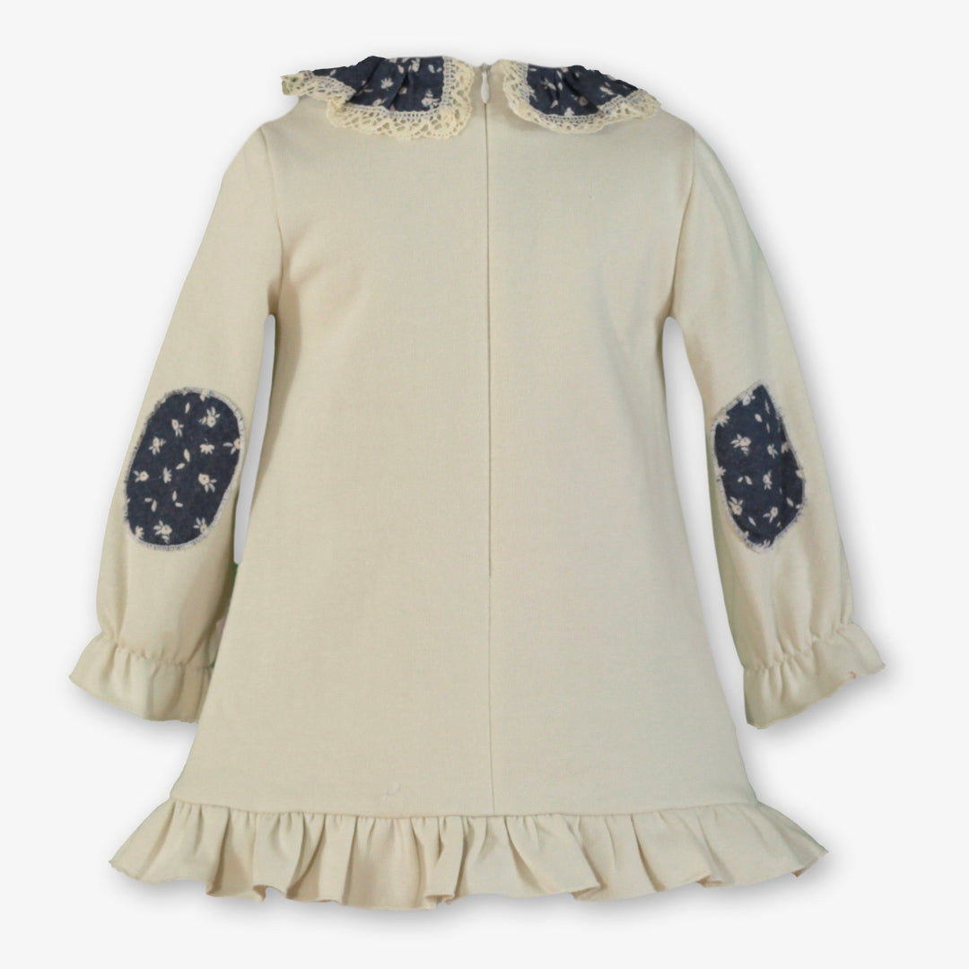 Vestido infantil niña conejito puntilla beige marino miranda 0602