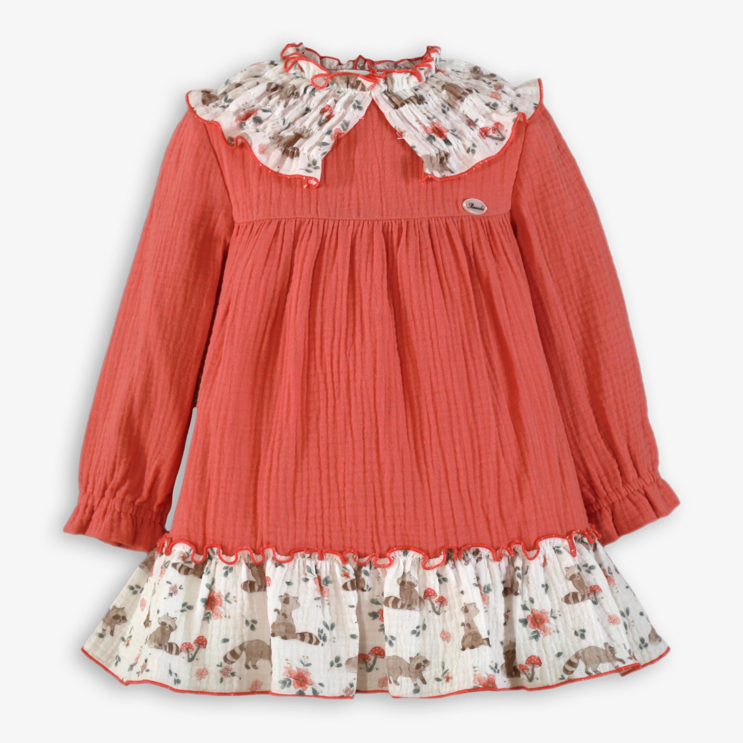 Vestido infantil niña mapaches salmon miranda 0603