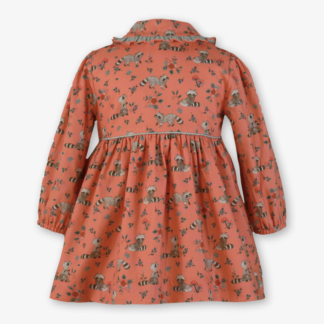 Vestido infantil niña mapaches salmon miranda 0604