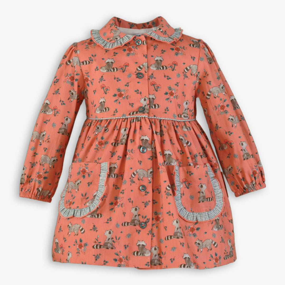 Vestido infantil niña mapaches salmon miranda 0604