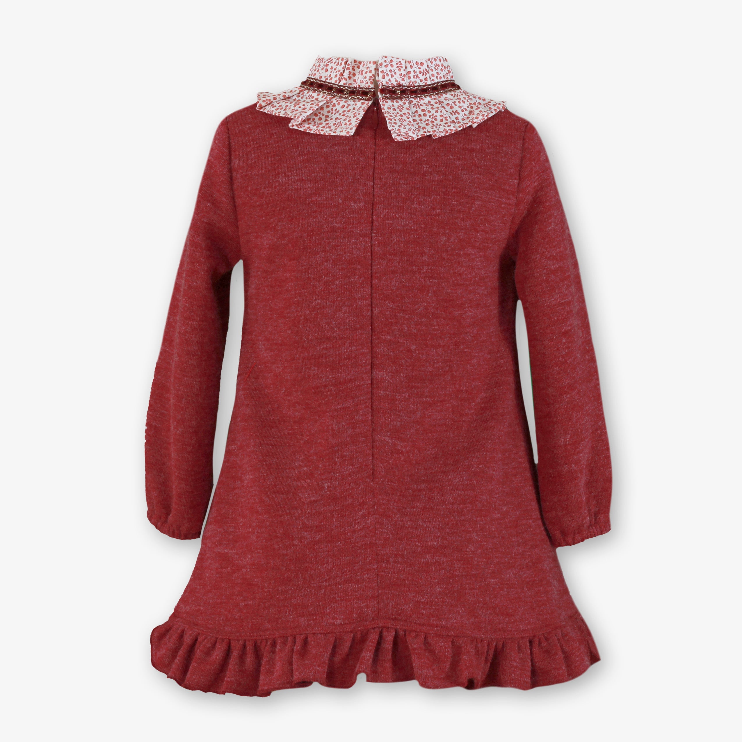 Vestido de Invierno para Niña en Color Granate con Cuello Estampado - Miranda Ref. 40/0610/V