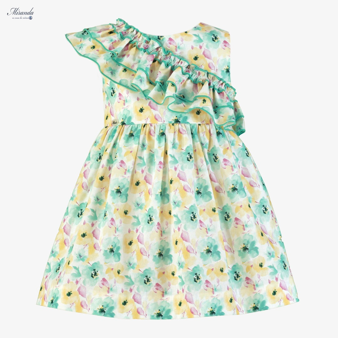 Vestido niña Miranda floral con volantes y escote asimétrico