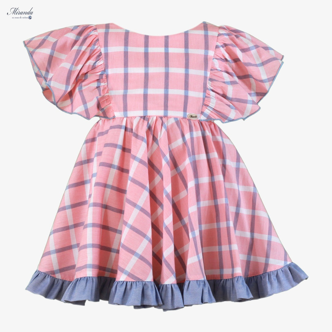 Vestido niña rosa cuadros con lazo trasero | Miranda 0613