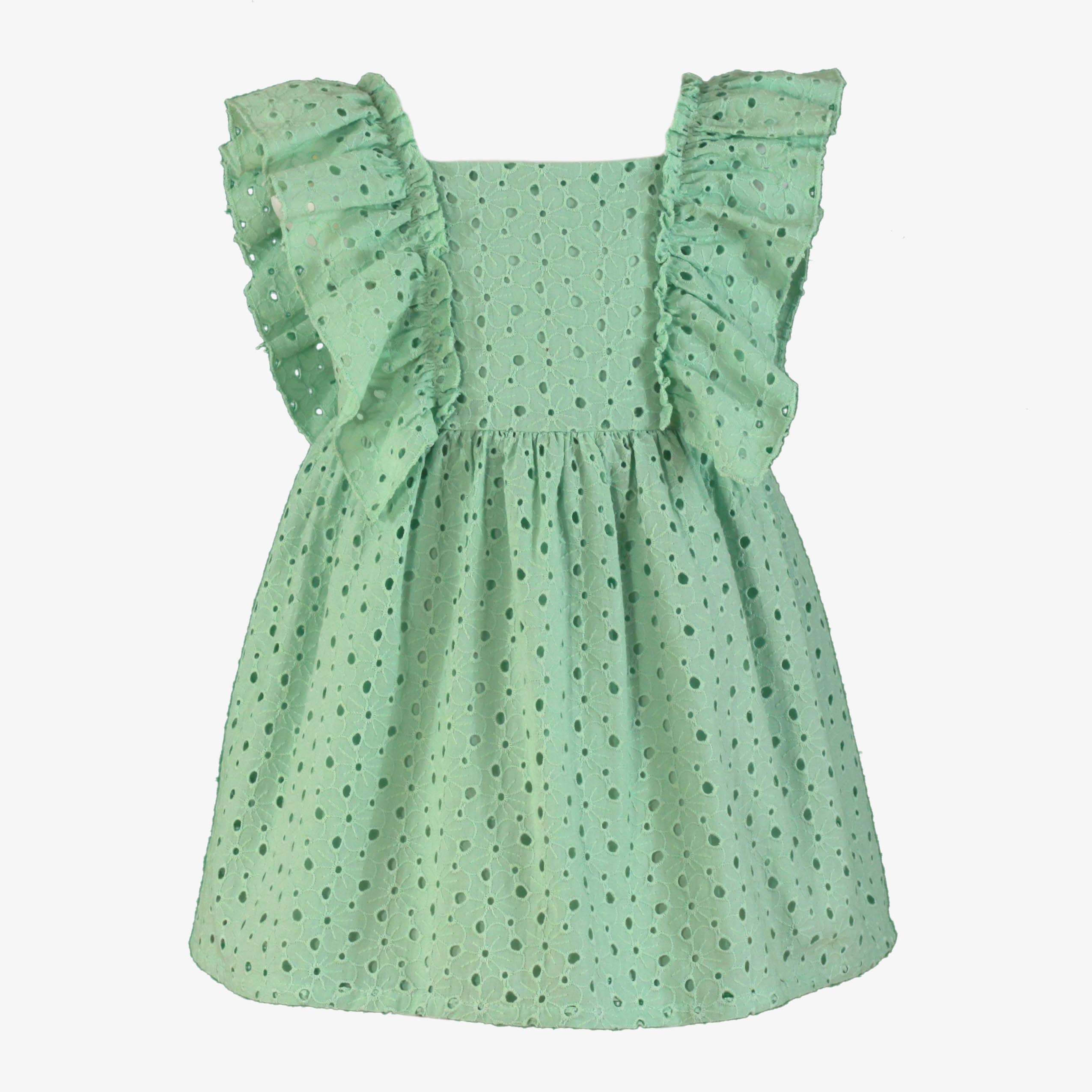 Vestido verde agua Miranda 0624 con volantes para niñas.