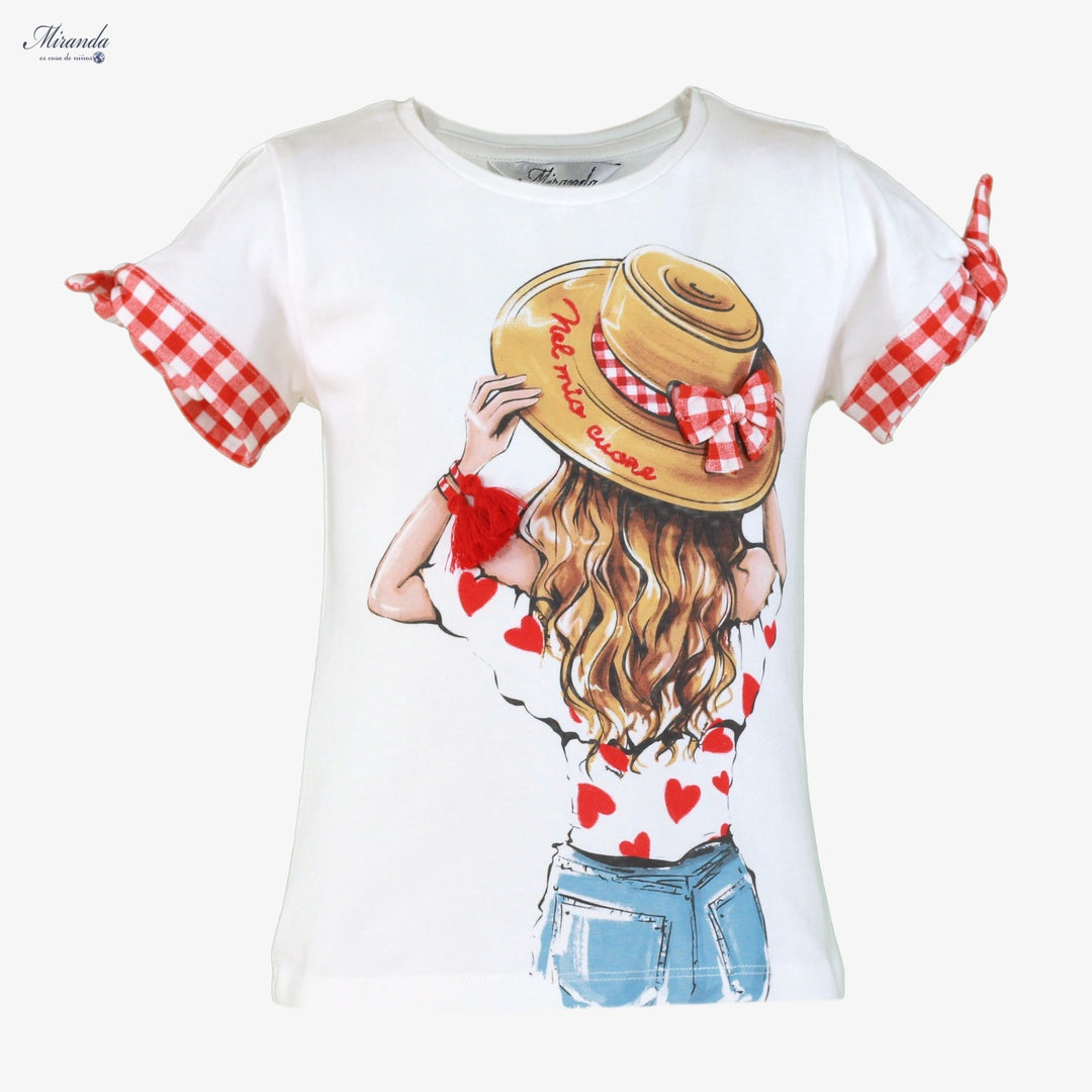 Conjunto niña Miranda – camiseta estampada y leggings vichy rojo 0624