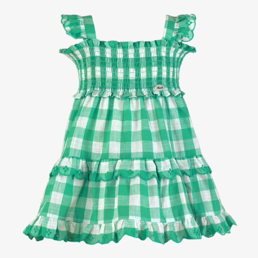 Vestido verde a cuadros Miranda 0628 con volantes para niñas