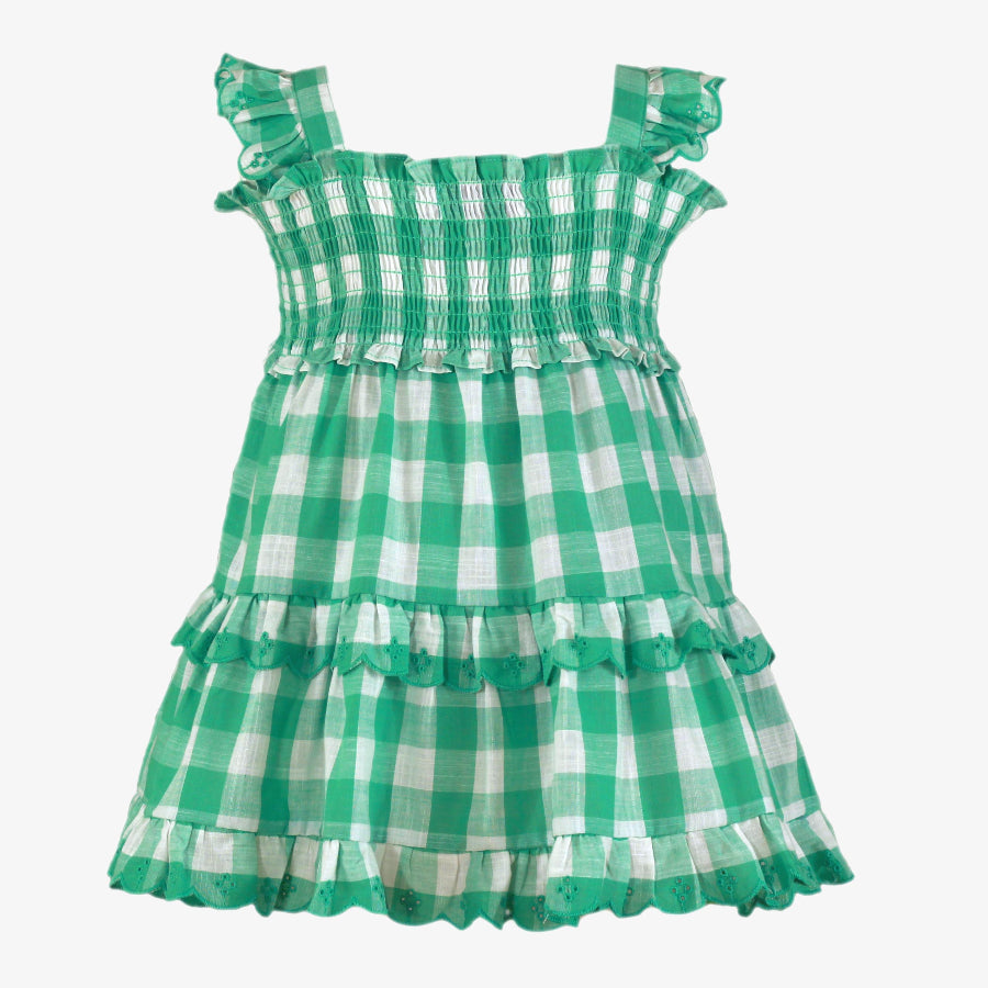 Vestido verde a cuadros Miranda 0628 con volantes para niñas