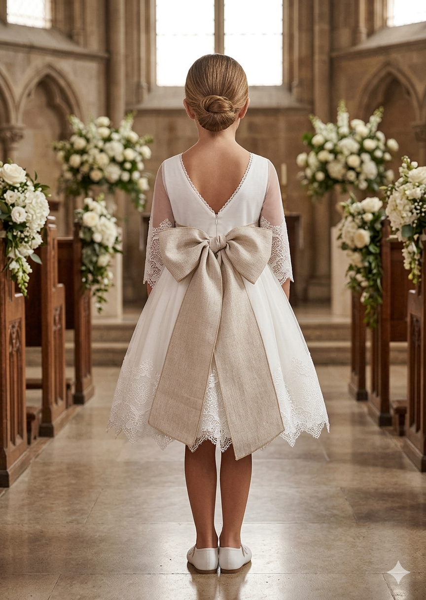 Vestido de Ceremonia Abel & Lula Blanco con Encaje y Mangas Francesas 05028