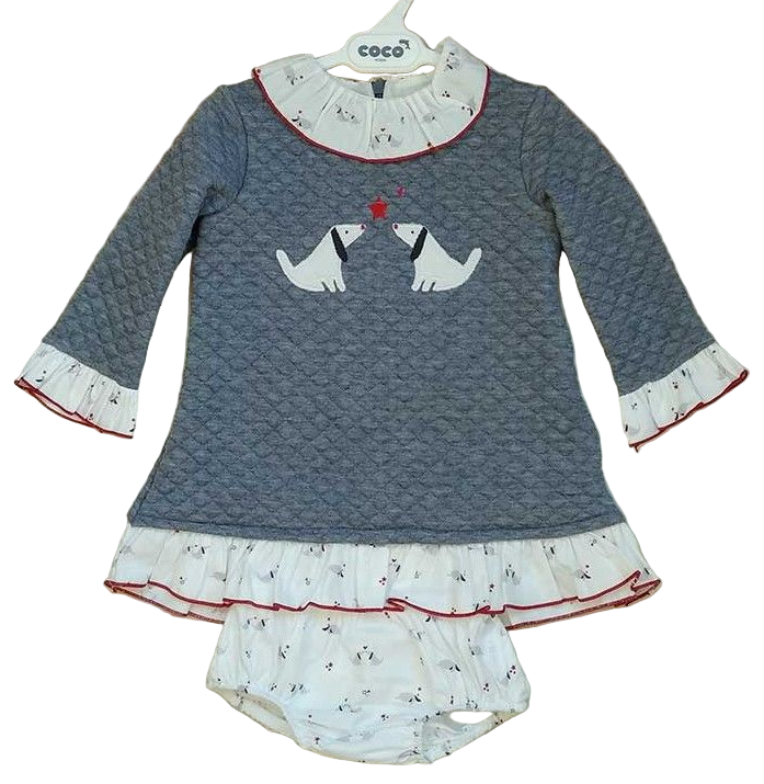 Vestido y braguita perritos gris coco acqua 80267