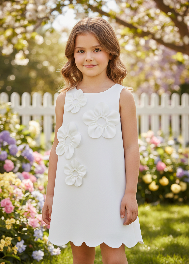 Vestido niña crepé blanco con flores 3D – Abel y Lula 05055