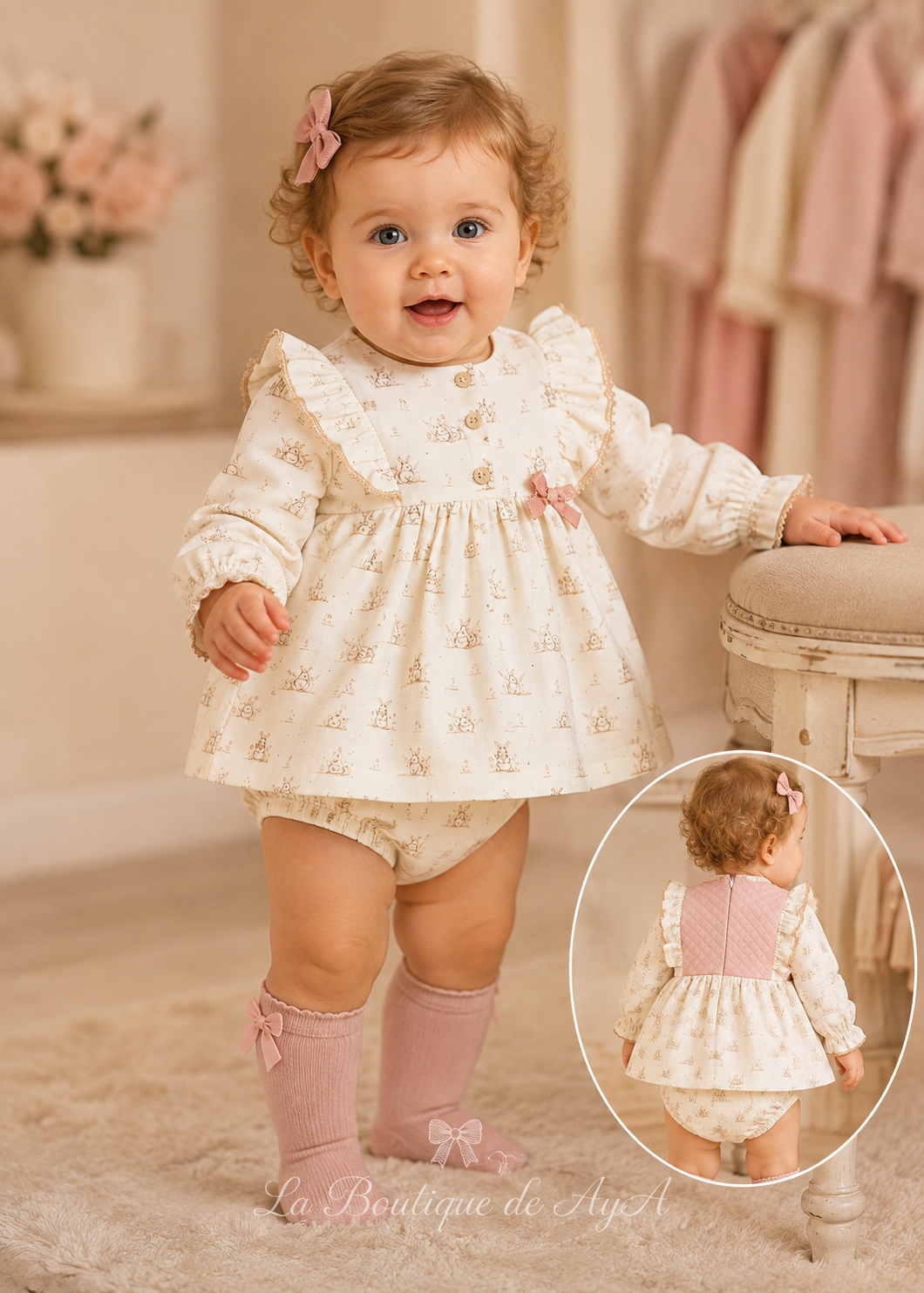 Vestido con braguita bebé Miranda beige oscuro 40/0028/VB - imagen 1 con marca de agua La Boutique de AyA