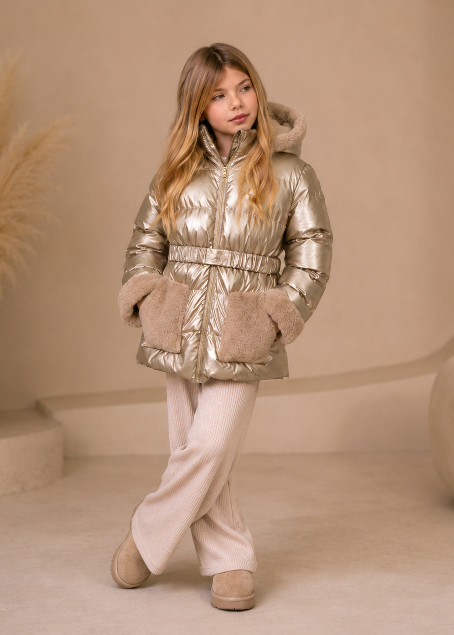 abrigo color oro infantil para niña