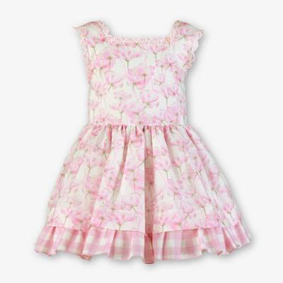 Vestido Infantil "Sweet Garden" – Estampado Floral con Detalle de Cuadros Vichy 0233