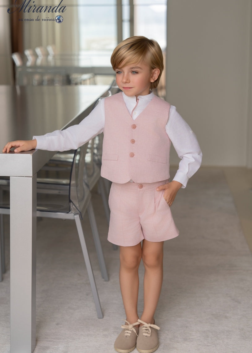 Conjunto Infantil de Ceremonia Camisa Blanca y Chaleco con Pantalón Rosa 0240