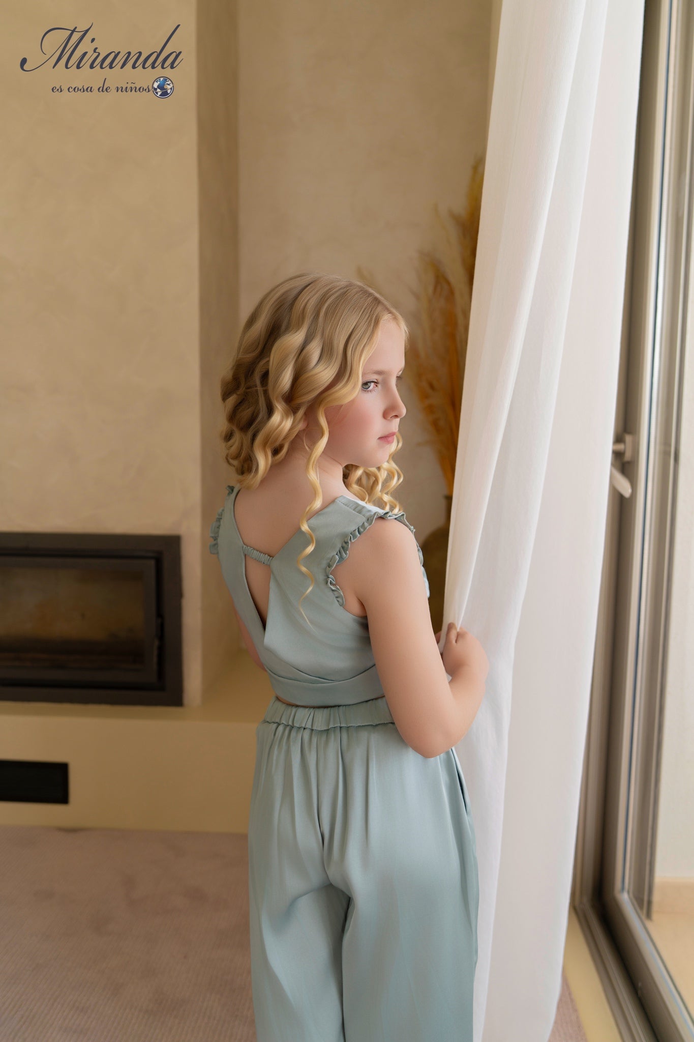 Conjunto niña verde satinado top y pantalón Miranda 0321