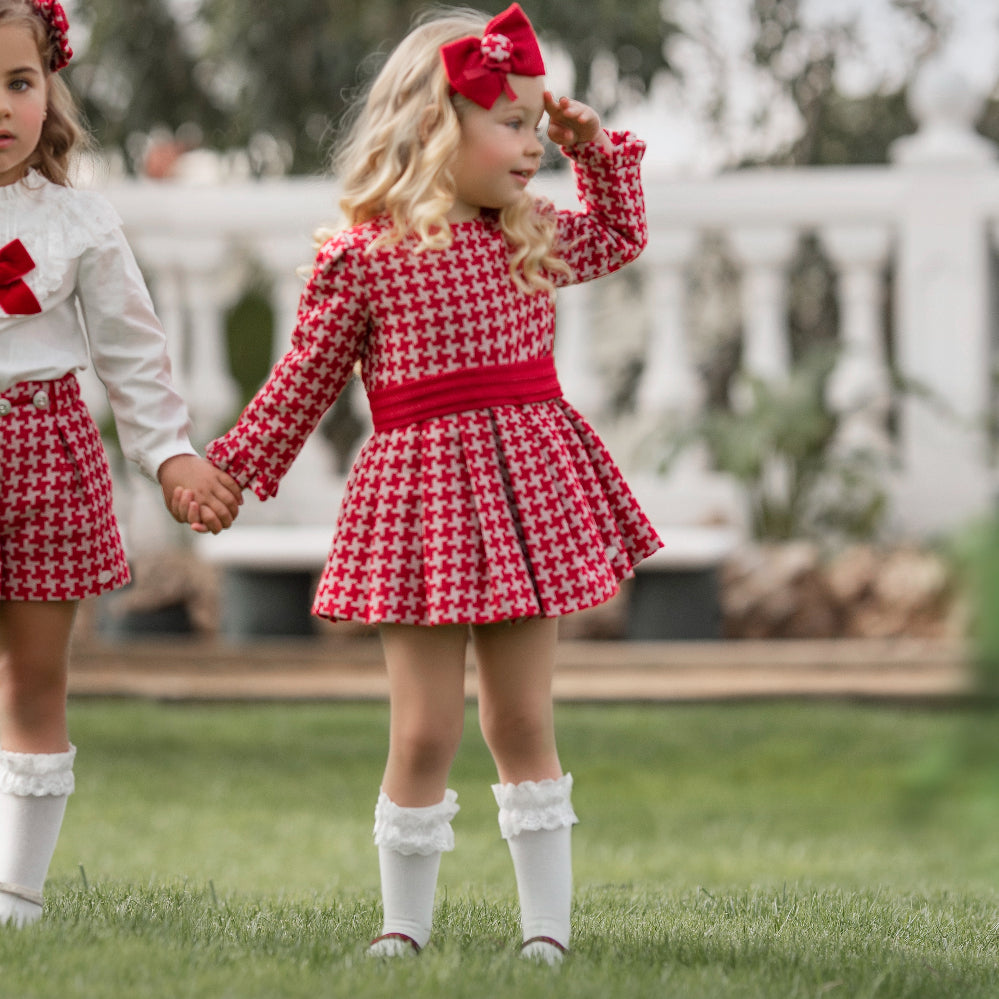 Vestido Infantil Vuelo Pata de Gallo Rojo Fajín de Miranda 0223 - La boutique de AyA