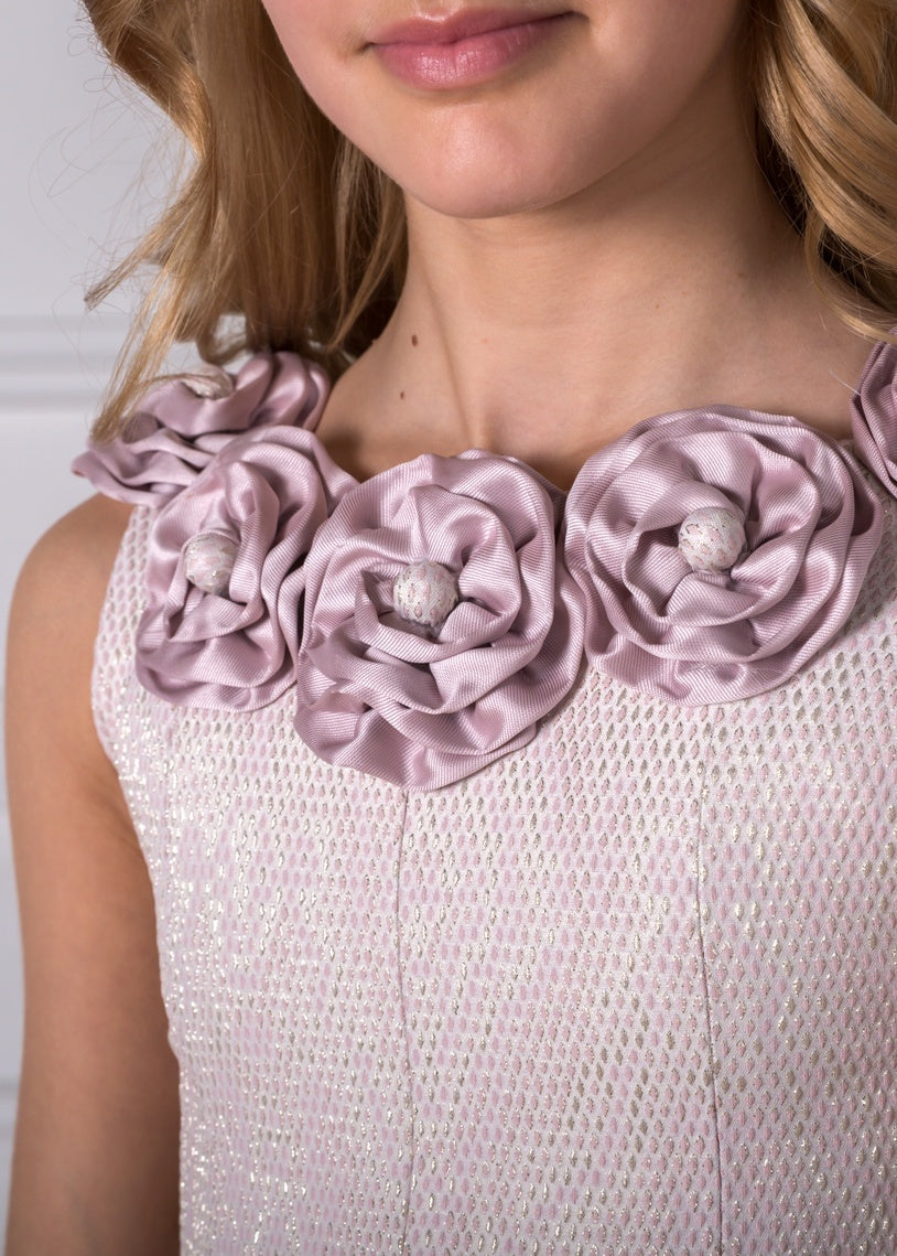 Alta Costura - Vestido de Ceremonia Niña Kiana Rosa Nude con Flores - Meninas