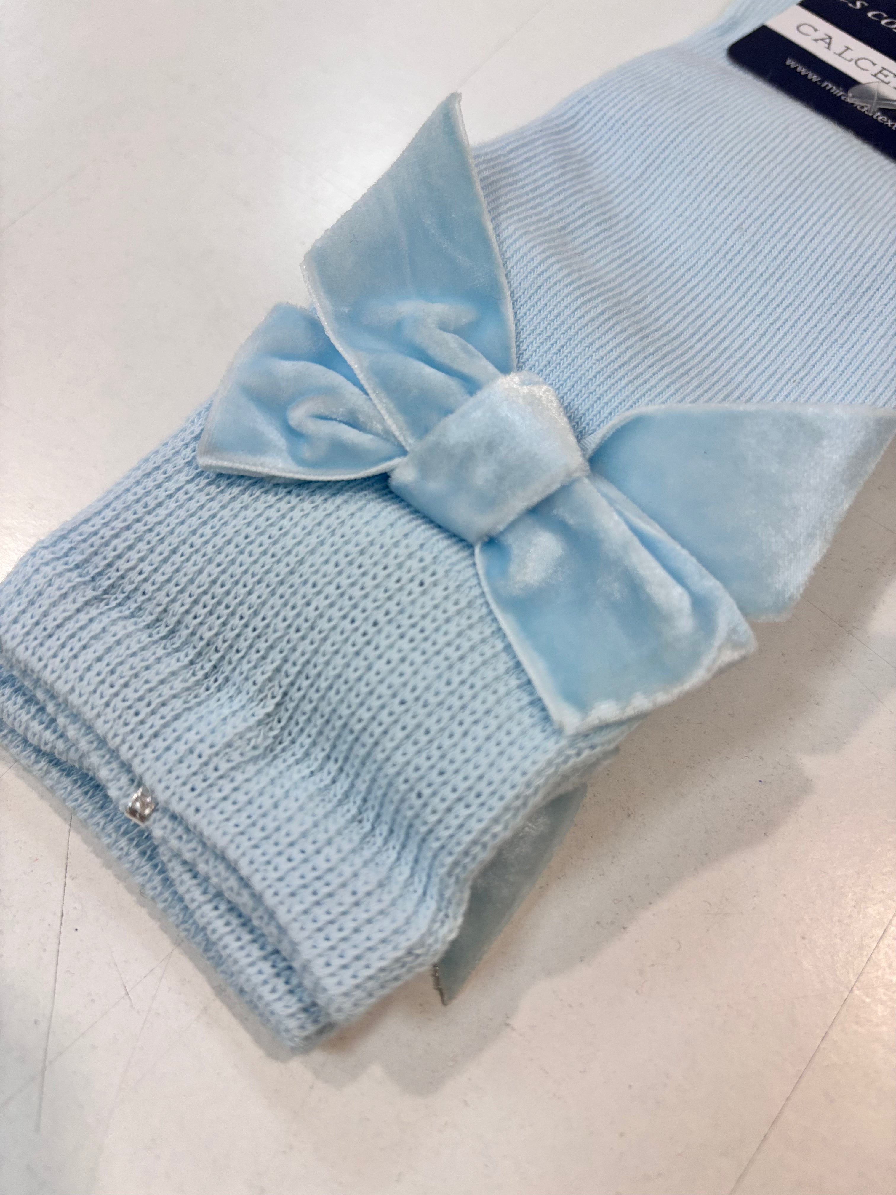 Calcetin lazo terciopelo niña celeste Miranda 1502 - La boutique de AyA Miranda