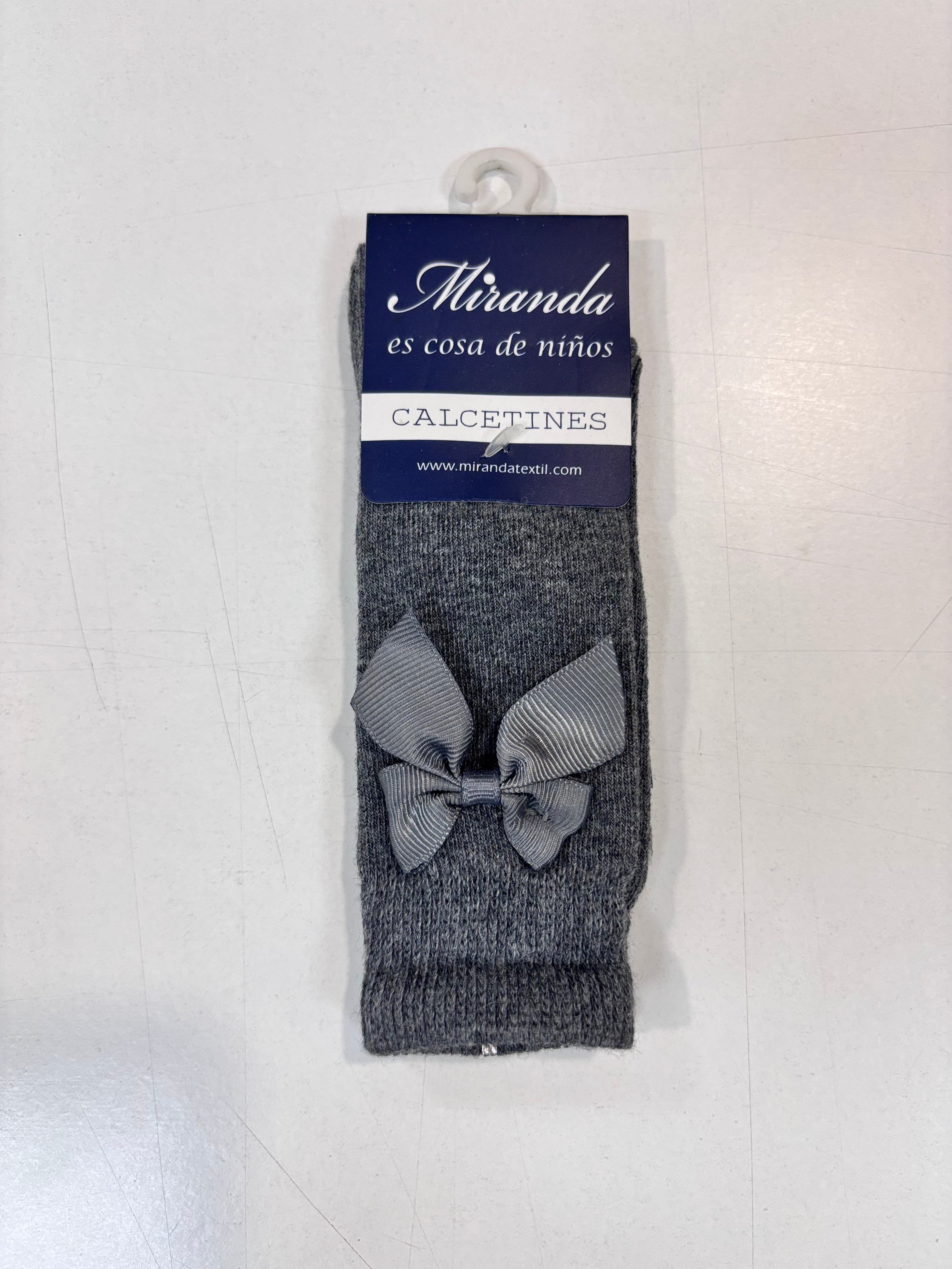 Calcetin lazo raso niña gris oscuro Miranda 1502