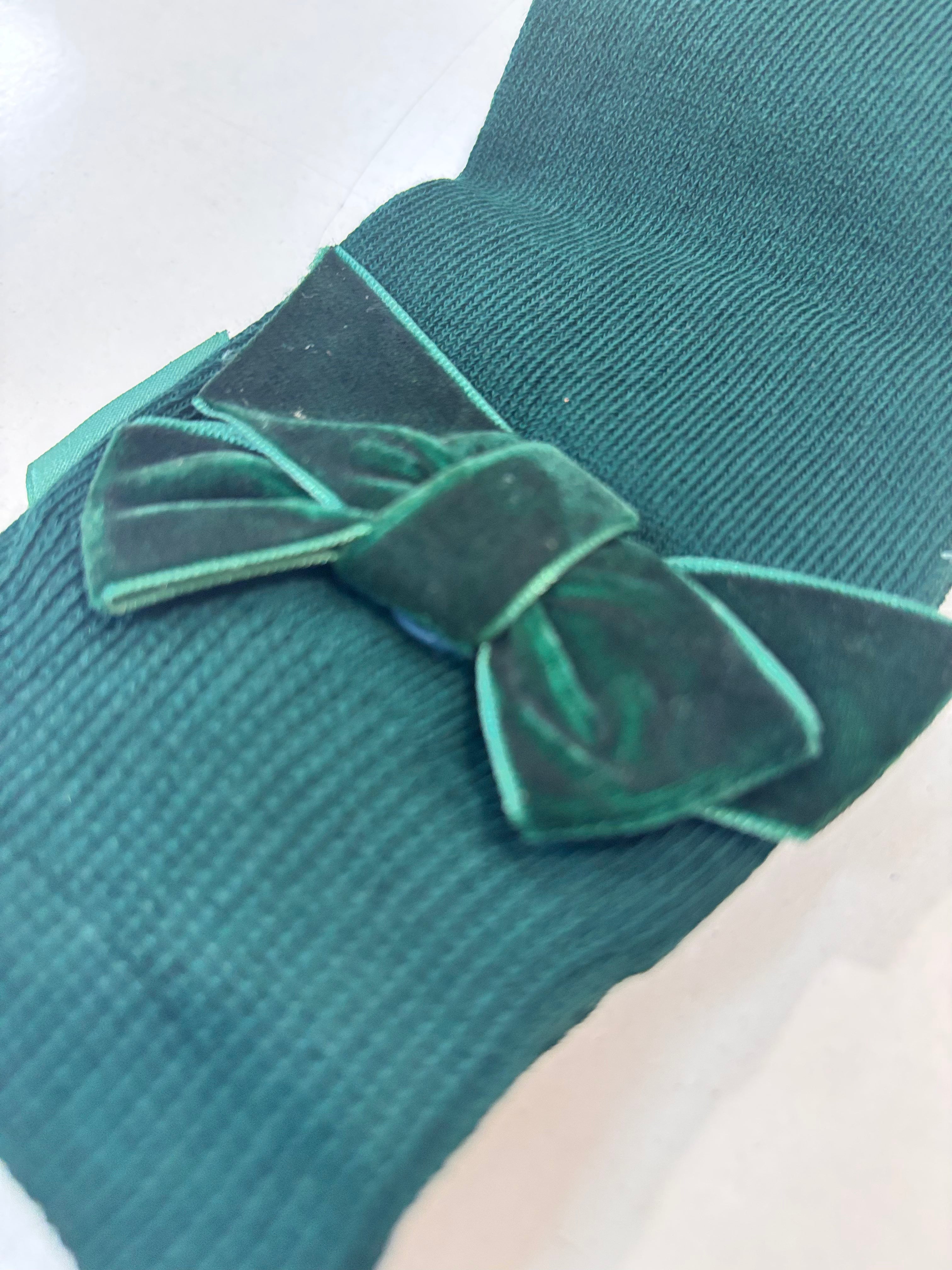 Calcetin lazo terciopelo niña verde botella Miranda 1502 - La boutique de AyA Miranda